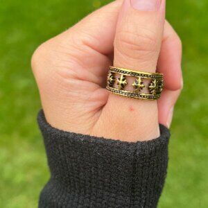 Luxury Gold and Black Fleury Cross Ring